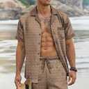 Ekouaer Men Satin Silk Pajamas Set with Pockets Sleepwear Shorts Satin Summer Loungewear 2 Piece Button Down Set S-3XL (Brown, L)