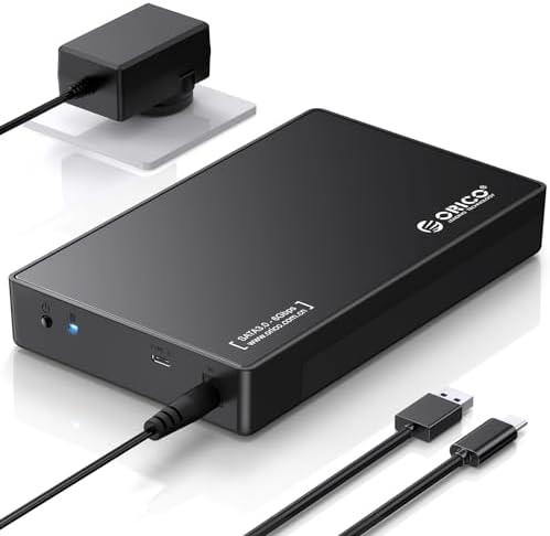 ORICO 3.5" External Hard Drive Enclosure SATA III to USB3.1 Type C for HDD Tool-Free Installation Supports UASP and 20TB Drives - Black