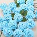 IPOPU 30pcs Baby Blue Roses Foam Flowers Artificial Roses with Stems, Fake Roses with Fake Flowers for DIY Wedding Bouquets Baby Shower Centerpieces Floral Party Home Dcor (Light Blue)