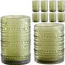 ZMOWIPDL Vintage Hobnail Drinking Glasses Set of 8,Green 12 oz & 15oz Highball Glass Cups, Kitchen Drinkware Glassware,Embossed Water Tumbler,for Beer,Cocktail,Whiskey,Juice and Various Mixed Drinks