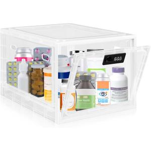 Medicine Lock Box for Safe Medication, Premium Material Lockable Storage Box Locking Organizer Bin with Combination Code for Fridge Food/Snacks/Phone/Tablet Jail/Home/Office Storage Lockers