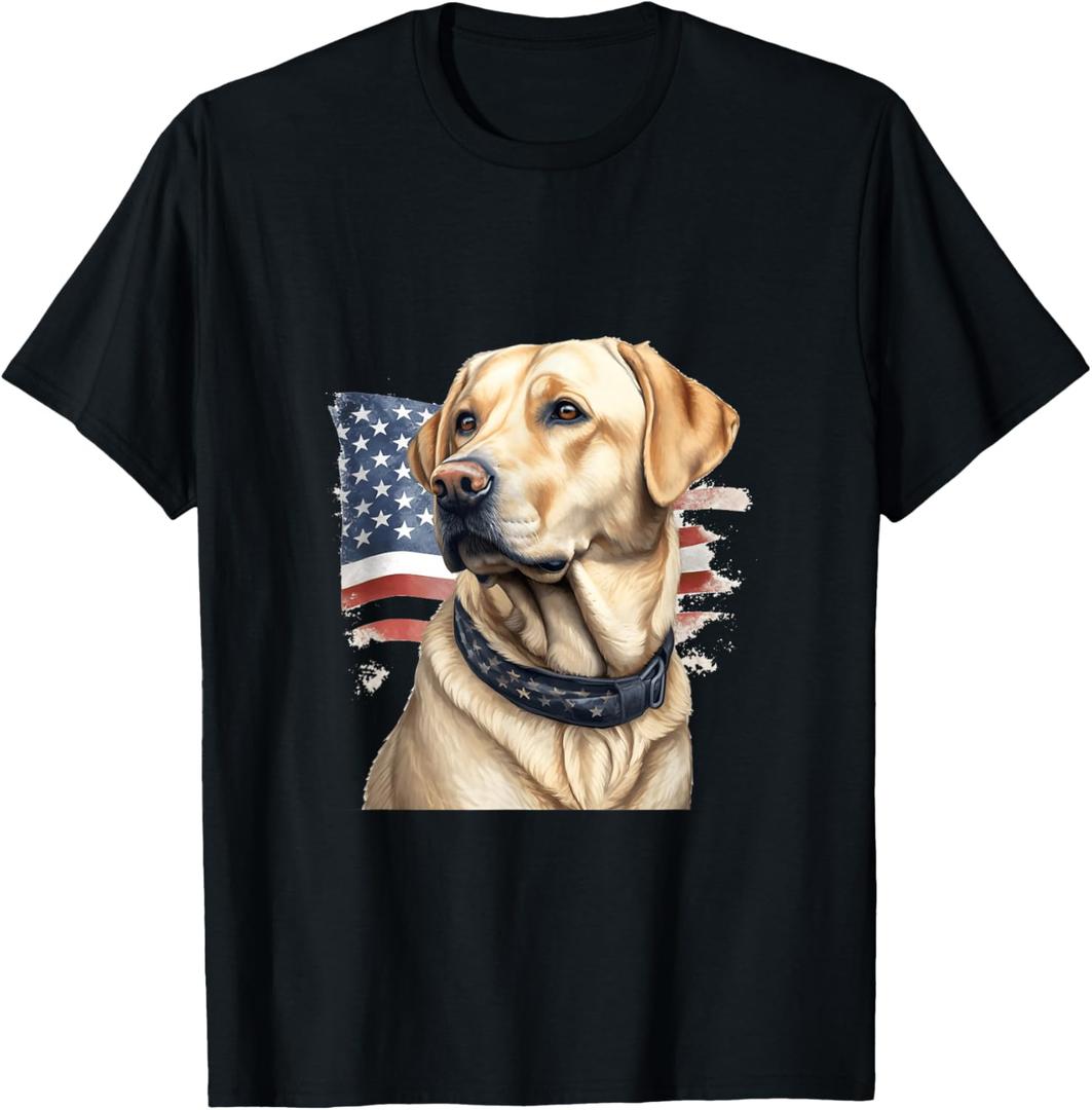 American USA Flag Lab Owner Yellow Labrador Retriever T-Shirt M