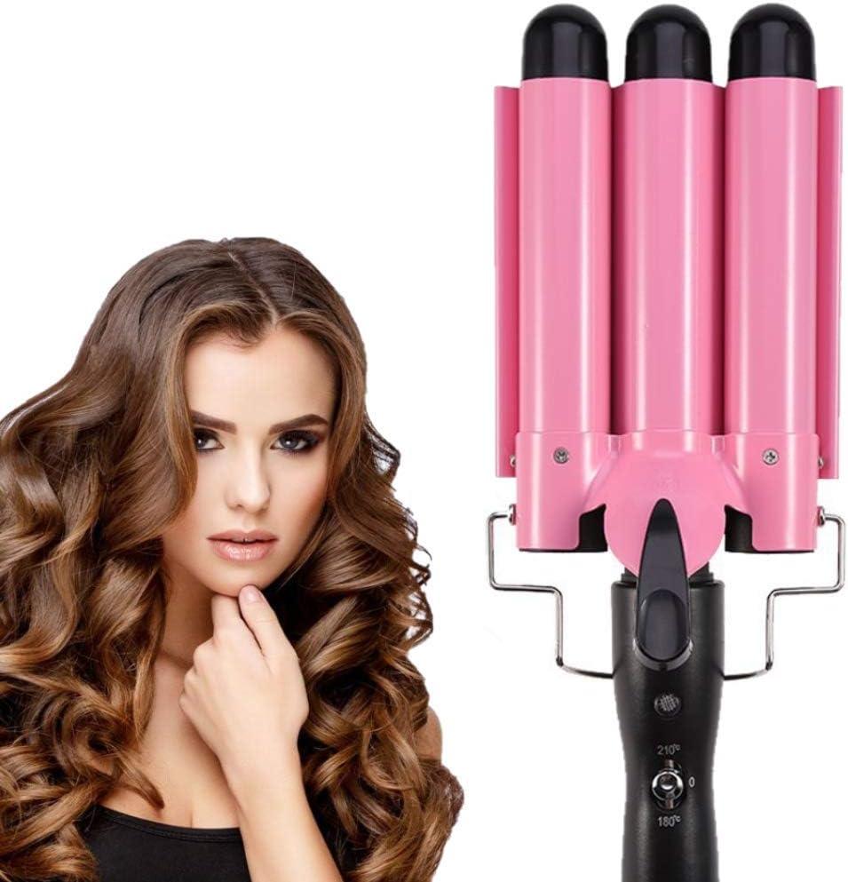 MODVICA 3 Barrel Curling Iron Wand 26mm Hair Waver Temperature Adjustable Ceramic Hair Curling Iron (Pink) (25mm)