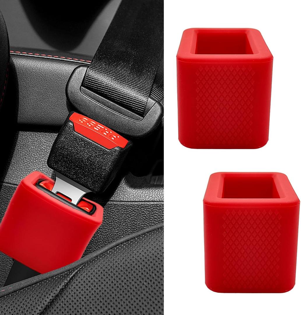 2-Pack Silicone Safety Belt Buckle Holder & Booster | Non-Slip Buckle Fixer for Easy Upright Access, Universal Car Safety Belt Aid for Kids and Seniors (Red)