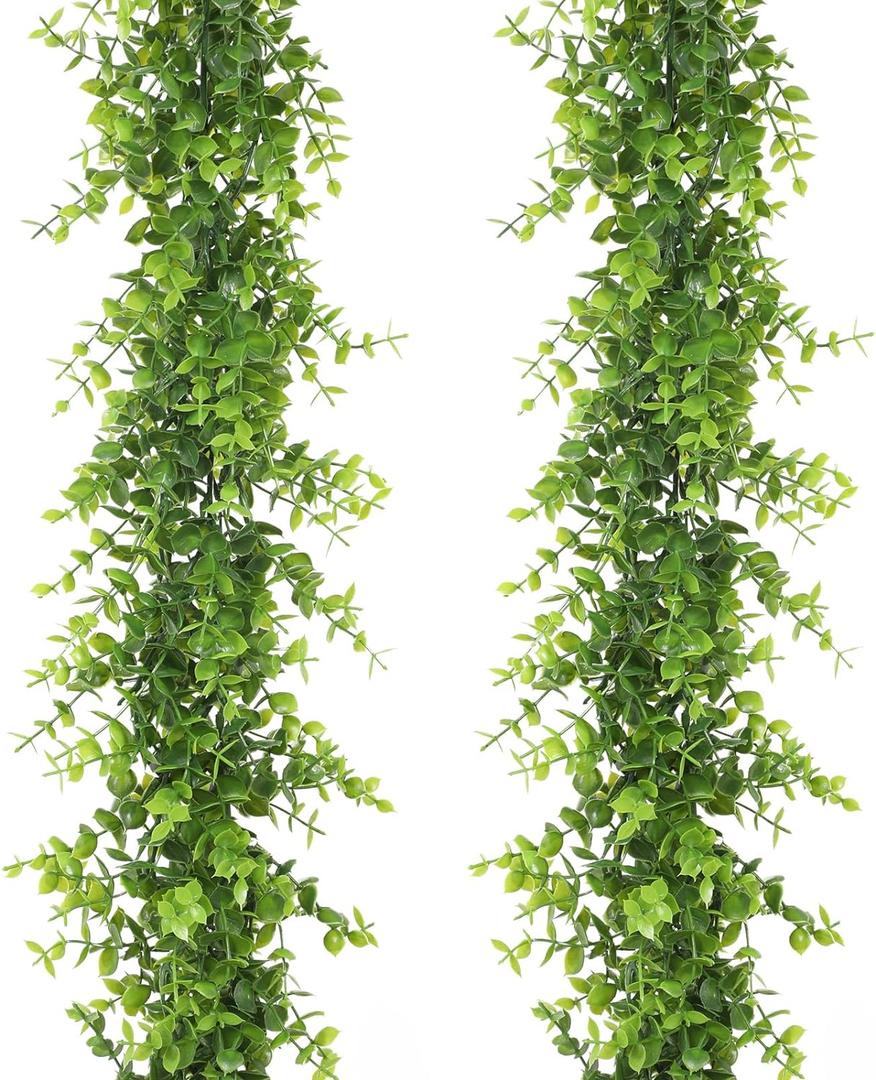 Dolicer Eucalyptus Garland 2 Pack - 12FT Faux Greenery, Fake Hanging Garlands Wedding Backdrop Arch Wall Table Party Decor (Green)