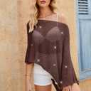 WeciBor Women's Wine Red Sheer Poncho Tops Lightweight Shrug Cover Up Knit Bolero for Beach Vacation Clothing