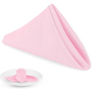 PLOYMONO Pink Heavy Duty Cloth Napkins - 17 x 17 Inch Solid Washable Polyester Dinner Napkins - Set of 8 Napkins with Hemmed Edges - Great for Weddings, Parties, Spring, Mother's Day, Pink