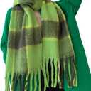 Wander Agio Winter Women Warm Scarf Long Shawl Large Scarves Cold Weather Thick Blanket Scarfs Colorful Plaid (Green Dark Grey 14)