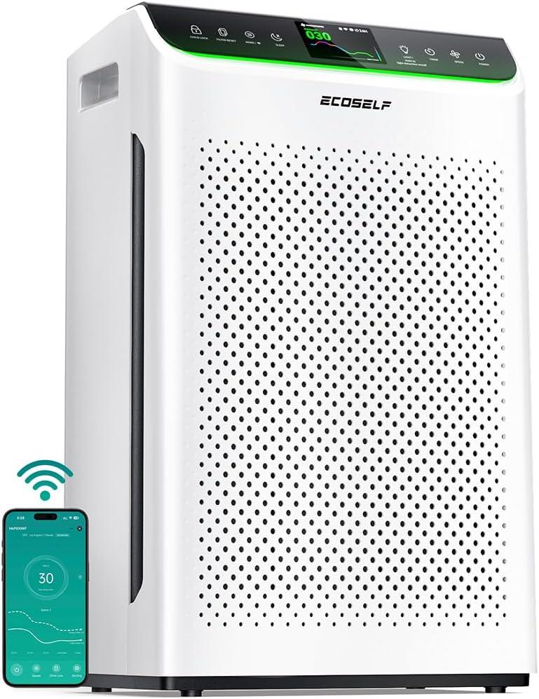 Air Purifier for Home Large Room Up to 3850Ft² with Washable Filter, HEPA Air Cleaner with AQI Display, Trend Graph, Smart App Control, Auto Eco Pet Sleep Modes for Allergies, HAP610WF, White