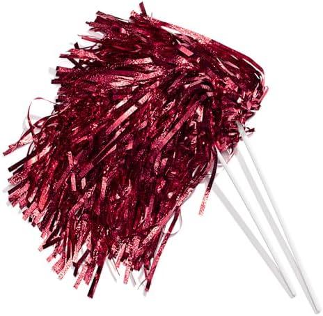 Anderson's Metallic Maroon Foil Textured School Spirit Shakers, Cheerleader Pom Poms, Football, Basketball, Homecoming, Squad, Team, Party, Dance, Club, Performance, Fan Celebration Pack of 10