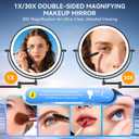 5000mAh Rechargeable Wall Mounted Lighted Makeup Mirror, 9'' 30X/1X Double-Sided Magnifying Mirror with Light, Bathroom Mirror Touch Dimmable 3 Colors 360° Rotation Extended Arm, Power Adapter