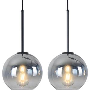 Modern Black Globe Pendant Light Glass Ceiling Pendant Light for Kitchen Silver Pendant Lighting Over Island Dining Room Pendant Light Fixture-Mid Century Light Fixture,2 Pack-7.9 Inch