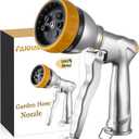 FANHAO Garden Hose Nozzle Heavy Duty, 100% Metal Spray Nozzle High Pressure Water Hose Nozzle with 7 Patterns for Watering Garden, Washing Cars and Showering Pets (Silver)