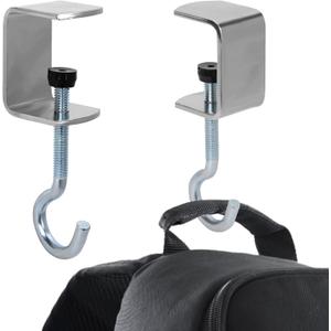 2pcs Desk Mount Bag Holder Hook, Metal Desk Hanger Adjustable Under Table Purse Hook Clamp Portable Headphones Holder Clip Organizer for Women Girls Handbag, Reduce Desk Clutter