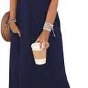 Zeagoo Summer Dresses for Women 2026 Maxi Dresses Vacation Sundress Short Sleeve Casual Sundresses Split Dress with Pockets, XL (Blue)