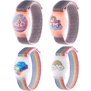 Kids Wristband for AirTag, Adjustable Nylon Watch Band Tracker Case, Breathable, Waterproof, GPS Trackers Case Cover, Anti Lost watchband for Toddler Child (2pcs-pink/2pcs-white)