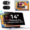 Privacy Screen Protector for MacBook Pro 14 Inch (2021-2024, M1, M2), Easy On/Off Removable Anti Spy Blue Light Glare Cover Shield, Laptop Privacy Filter for Mac Pro 14in (A2918/A2992/A2442/A2779)