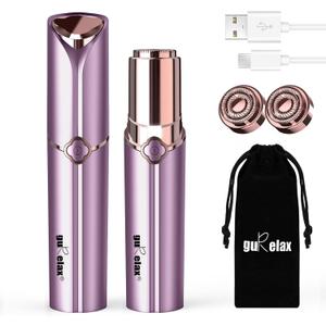 Facial Hair Removal for Women  Painless Facial Hair Remover & Hair Removal Device for Lips, Chin & Peach Fuzz, As Seen on TV, Rechargeable with 2 Replacement Heads & LED Light (Purple)