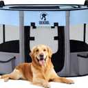 Foldable Dog Cat Playpen, Portable Dog Crate for Puppies, Cat, Puppy Play Pen for Indoors, Kennel Tent Crate for Indoor Outdoor Travel Camping Use with Carrying Case (Blue, L)