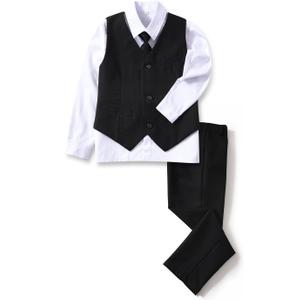 YuanLu Boys Suit Dress Clothes Ring Bearer Outfit Homecoming Dresses Boy Vest and Pants Set for Kids Wedding Tuxedo Suits (5T, Black)