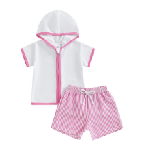 Kids Baby Boy Girl Swim Cover Up Toddler Swim Trunks and Short Sleeve Coverup Beach Bathing Suit Swimwear Size 18- 24 M