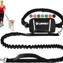 Hands Free Dog Leash, Waist Running Leash with Zipper, Walking Pouch for Medium Large Dogs, Dual Handle and Retractable Bungee for Training Jogging Hiking (Black/Black)
