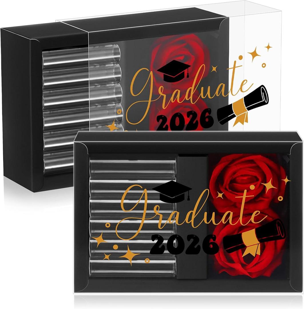 CroBlissful Graduation Money Box for Cash Gift Money Gift Box for Cash Gifts with 2 Velvet Rose Flower 6 Acrylic Bill Tubes for College, Middle, and High School Graduates(Graduate 2026,Black)