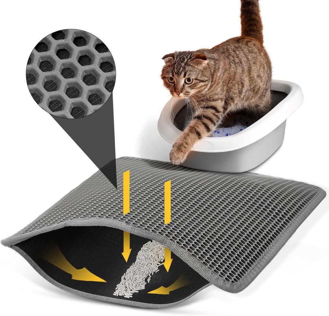 Cat Litter Mat 23"x17", Double Layer Urine & Waterproof Trapping Mat for Kitty Litter Box, Easy to Clean, Non-Slip, Scatter Control Cat Matt for Floor, Gray (Gray)