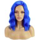 BERON 14 Inches Royal Blue Wig Short Curly Wig Dark Blue Bob Wigs Women Beach Wave Wigs for Cosplay Costume Party Hairnet Included