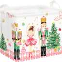 Clastyle Large Pink Nutcracker Decor Basket Diamond Plaid Christmas Tree Gift Basket Soldier Mouse Ballet Girl Clothes Storage Cube Collapsible Rectangle Toy Book Shelf Basket