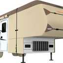 Umbrauto 5th Wheel RV Cover 7 Layers Top 3 Layers Side Waterproof Camper Cover for 37' to 40' Fifth Wheel Trailer with 4 Trailer Tire Covers, Tongue Jack Cover,Gutter Cover and Extra Windproof Ropes