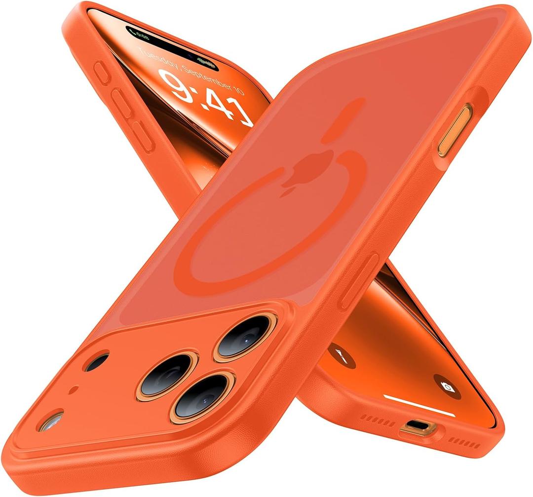 Magnetic Shockproof for iPhone 17 Pro Max Case,[Camera Protection][Compatible with Magsafe][Non-Slip][Mil-Grade Protection] Non-Yellow Translucent Matte Phone Case for iPhone 17 Pro Max,Orange
