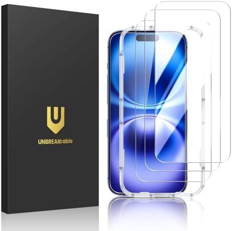 UNBREAKcable 2-Pack Screen Protector for iPhone 16, Double Shatterproof Tempered Glass [Easy Installation Frame] [9H Hardness] [99.99% HD Clear] [Case Friendly] for iPhone 6.1 inch