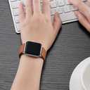 POWER PRIMACY Leather Bands Compatible with Apple Watch Band 49mm 46mm 45mm 44mm 42mm-Series 3 2 1,Genuine Leather Strap Compatible for Women Men iWatch Ultra SE Series 11 10 9 8 7 6 5 4(Brown/Silver)