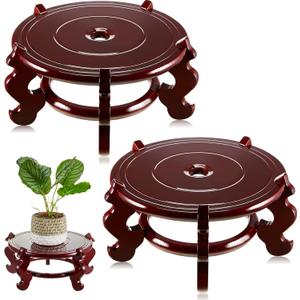 Geetery 2 Pcs 4 to 12 in Wooden Plant Stands Indoor Chinese Oriental Plant Stand for Vase Fishbowl Flower Pot Lamp Redwood Base Vintage Display Rack Decor(12 Inch)