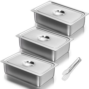 WantJoin Steam Table Hotel Pans with Lid 1/1 Full Size 6 Inch Deep 3 Pack, Stainless Steel Metal Tray Sets Food Storage Container, Restaurant Chafing Dishes Commercial Buffet Warmer Catering Supplies