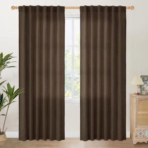 YoungsTex Brown Linen Curtains 84 Inch Length for Living Room, Chocolate Semi Sheer Drapes with Back Tab Rod Pocket Light Filtering for Bedroom Dining Farmhouse, 2 Panel, 52 X 84 Inch