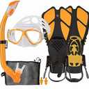 HH HHAO SPORT Kids Mask Fins Snorkel Set Snorkeling Packages, with Diving Mask, Snorkel, Adjustable Swim Fins, Mesh Bag, Anti-Fog Anti-Leak Snorkeling Gear for Kids for Snorkeling Swimming Diving