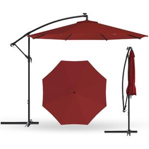 10FT Offset Patio Umbrella Hanging Cantilever Umbrella Outdoor Sun Shade with Wind Vent & Adjustment 0-45 Tilt, 8 Ribs, UV-Blocking Polyester Outdoor Umbrella for Backyard, Lawn, Garden & Pool, Red
