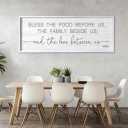 Bless the Food Before Us, the Family Beside Us, and the Love between us Framed Wall Art for Dining Room, 40''×15'' Holy Positive Religious Rustic Bible Verse for Christian God Jesus Christ Prayer