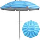 7ft Beach Umbrella with Sand Anchor & Tilt, UPF 50+ Protection Beach Umbrellas for Sand, Umbrellas for Heavy Duty Wind Portable with Carry Bag, for Patio Garden Pool, Baby Blue Stripes