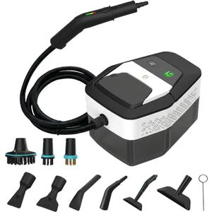 Handheld Steam Cleaner with On-Handle Control & Digital Display | 3 Level Pro Steam for Grease, Tile, Carpet | 45oz Tank, 10 Attachments for Home, Car, Kitchen Deep Cleaning (White)