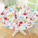 misaya Round Fitted Tablecloth with Elastic Edge, 100% Waterproof Oil Proof Plastic Table Cover, Vinyl Flannel Backed Tablecloth Fits 45"-56" Round Tables for Easter, Dinner, Outdoor, Picnic, Flowers (Off White)