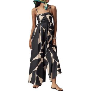 NIFTRIRY Wide Leg Jumpsuit Sleeveless Spaghetti Strap Womens Jumpsuits Dressy One Piece Overall Causal (Medium, Khaki)