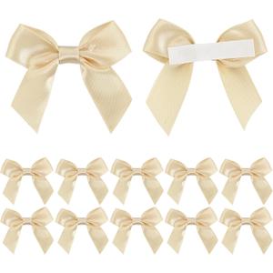 AIMUDI Champagne Satin Ribbon Bows 2" Self Adhesive Satin Bows for Gift Wrapping Premade Ribbon Bows with Double-Sided Tape for Making Crafts Baby Shower Birthday Party Wedding Decorations, 50 PCs