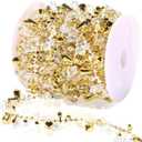 Christmas Garland Iridescent Tree Gold Bead Decoration, Vintage Twinkle Ice Double Twist Bead String Ornaments for Indoor Outdoor Decorations, Rustic Crystal Beaded Home Decor, 16ft