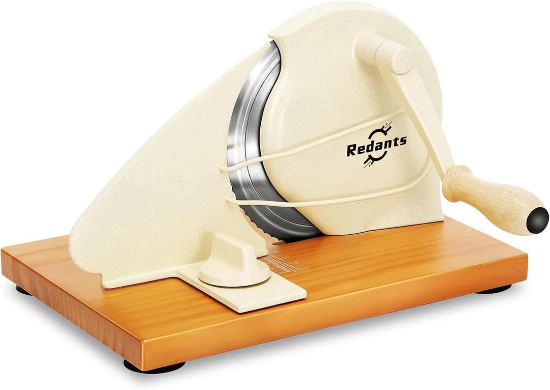 Redants Manual Bread Slicer for Homemade Sourdough Bread, Versatile Hand Crank Bread Slicer, Adjustable Thickness for Smooth Cutting, Food Grade Stainless Steel (Cream), 6.5"