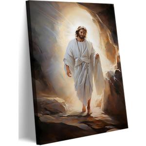 Resurrection of Jesus Canvas Wall Art Jesus Smiles Wall Decor Picture Christian Resurrected Savior Leaves the Tomb Poster Print for Church Prayer Room Bedroom Painting Artwork Home Decoration
