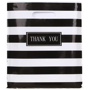 100pcs 16x18in Large Black and White Stripes Thank You Merchandise Bags,Die Cut Plastic Shopping Bags with Handle for Boutique,Party,Goodie,Stores,Clothes, Reusable Retail Bag for Bussiness