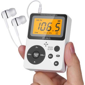 PRUNUS J-159 Pocket AM FM Radio Portable with Stereo Earphone, Battery Operated Radio by 2 AAA, Manual Preset, Large Screen, Lock Key Radios, Sleep Timer, Mini Radios, Digital(No Speaker)